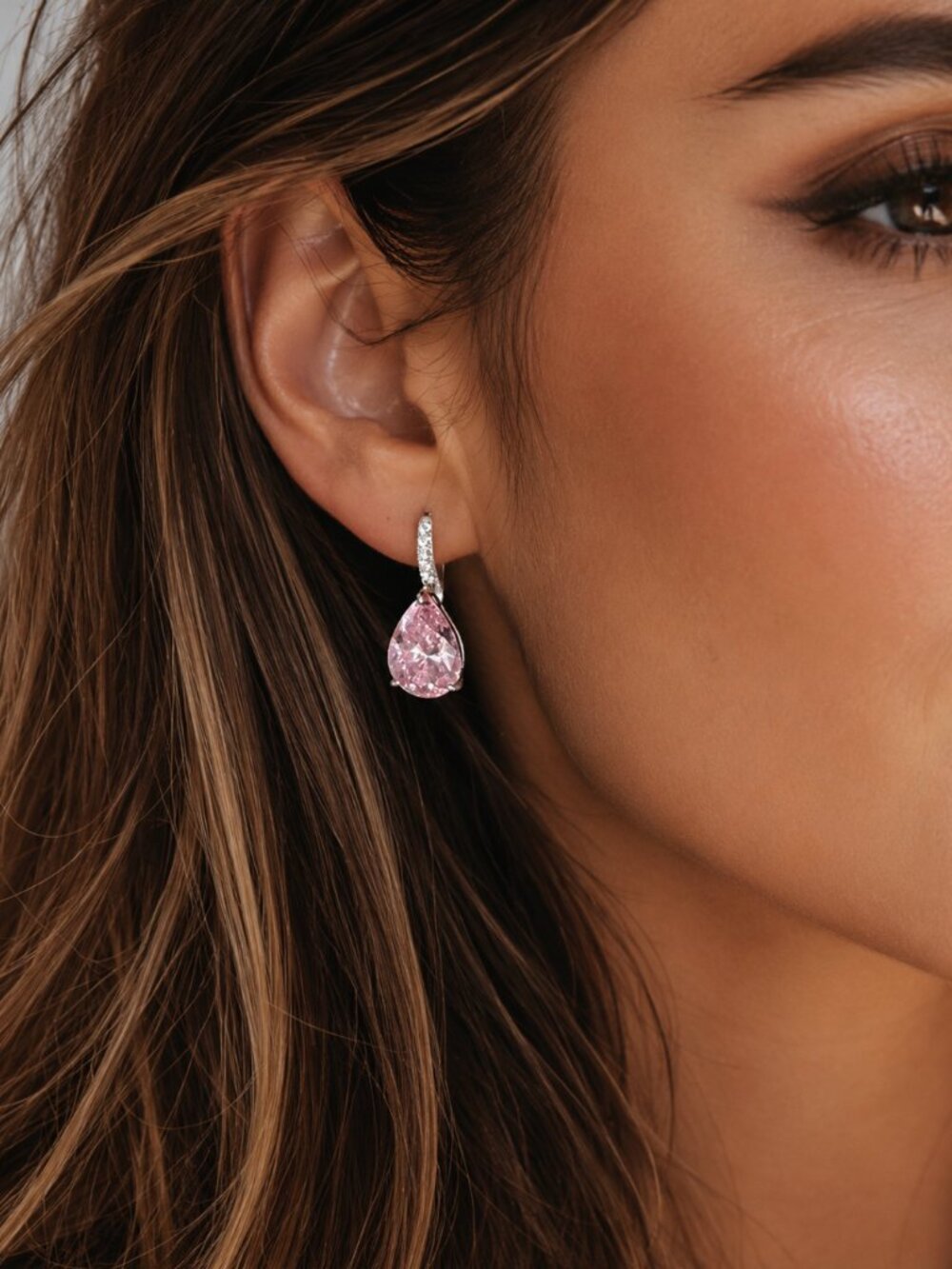 "Blakley" Pink Gemstone Pear Shape Drop Earrings